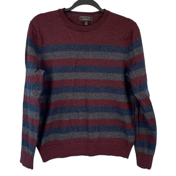 Banana Republic Sweater Womens Large Burgundy Red Blue Grey Striped Merino Wool - Picture 1 of 8